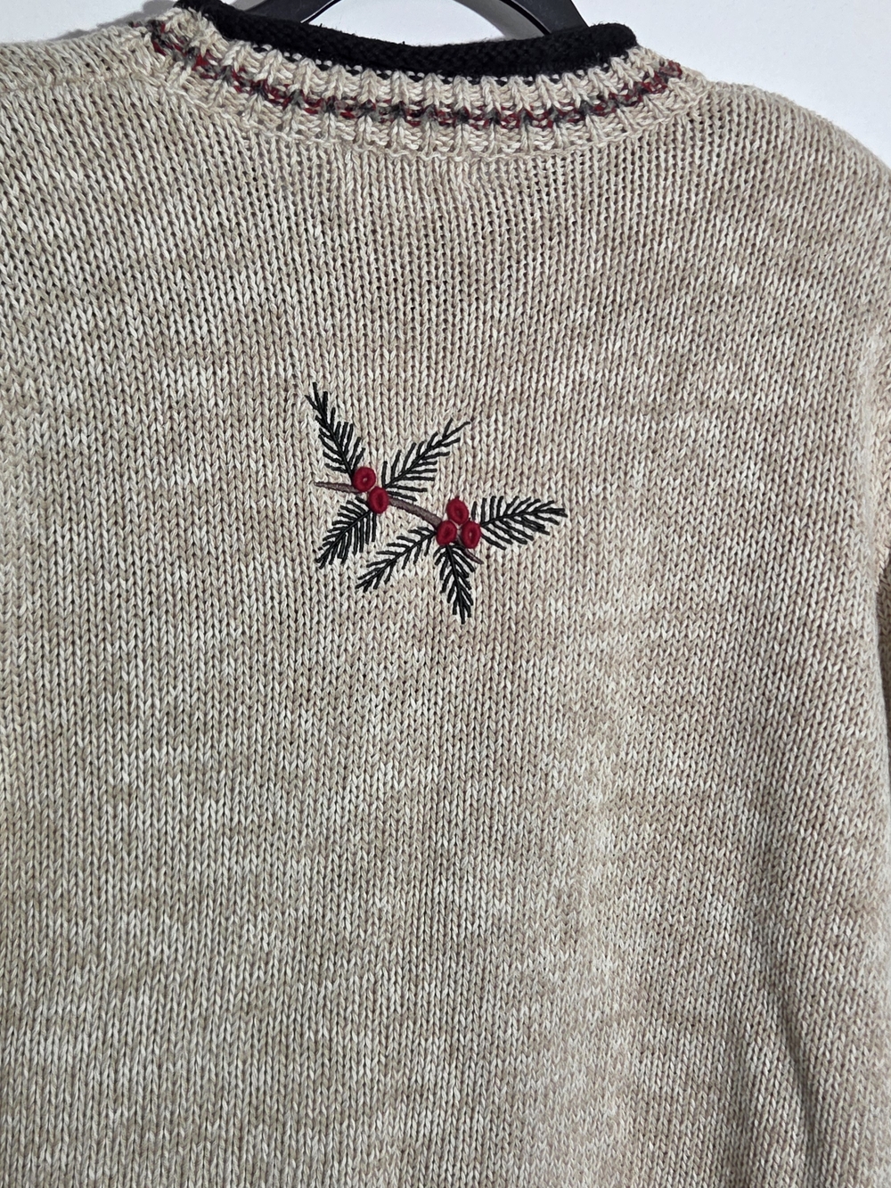 VINTAGE Christopher Banks Sweater Womens Medium Chunky-Knit Cardinal Bird Beige - Picture 7 of 8
